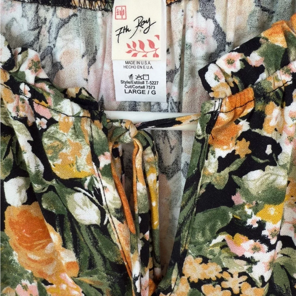 7th Ray Floral Blouse - Black, Orange, Yellow, Green - Picture 2 of 6